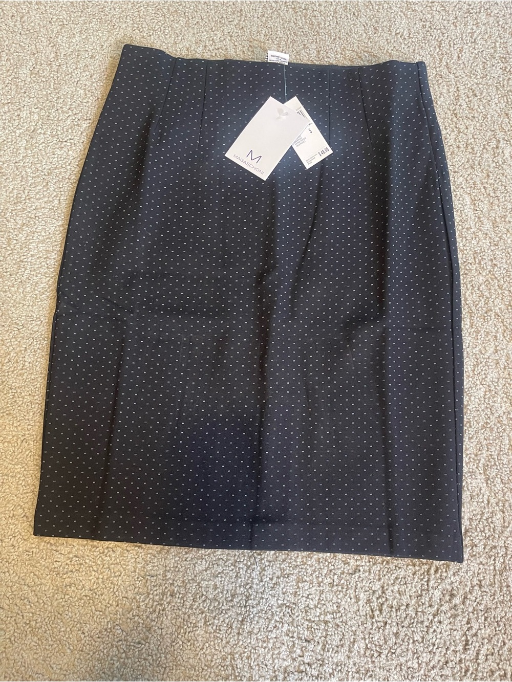 Magaschoni Navy Pencil Skirt with Tiny White Dot Pattern